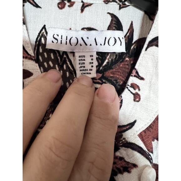 LShona Joy Women's Brown Pallenberg Floral Linen Peplum Blouse Sz 6 Ballon $335 - Picture 2 of 7